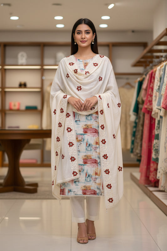 Silk Embroidered Multicolor Unstitched Dress Material