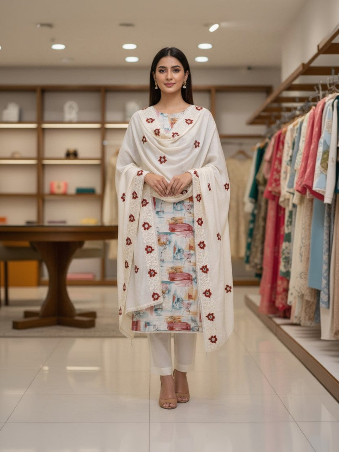 Silk Embroidered Multicolor Unstitched Dress Material