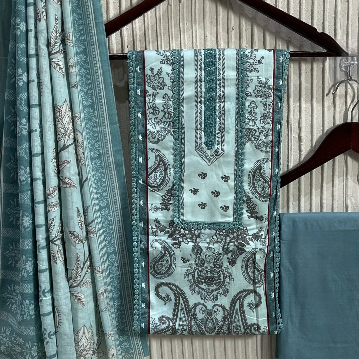 Sea Green Cotton Printed Unstitched Dress Material