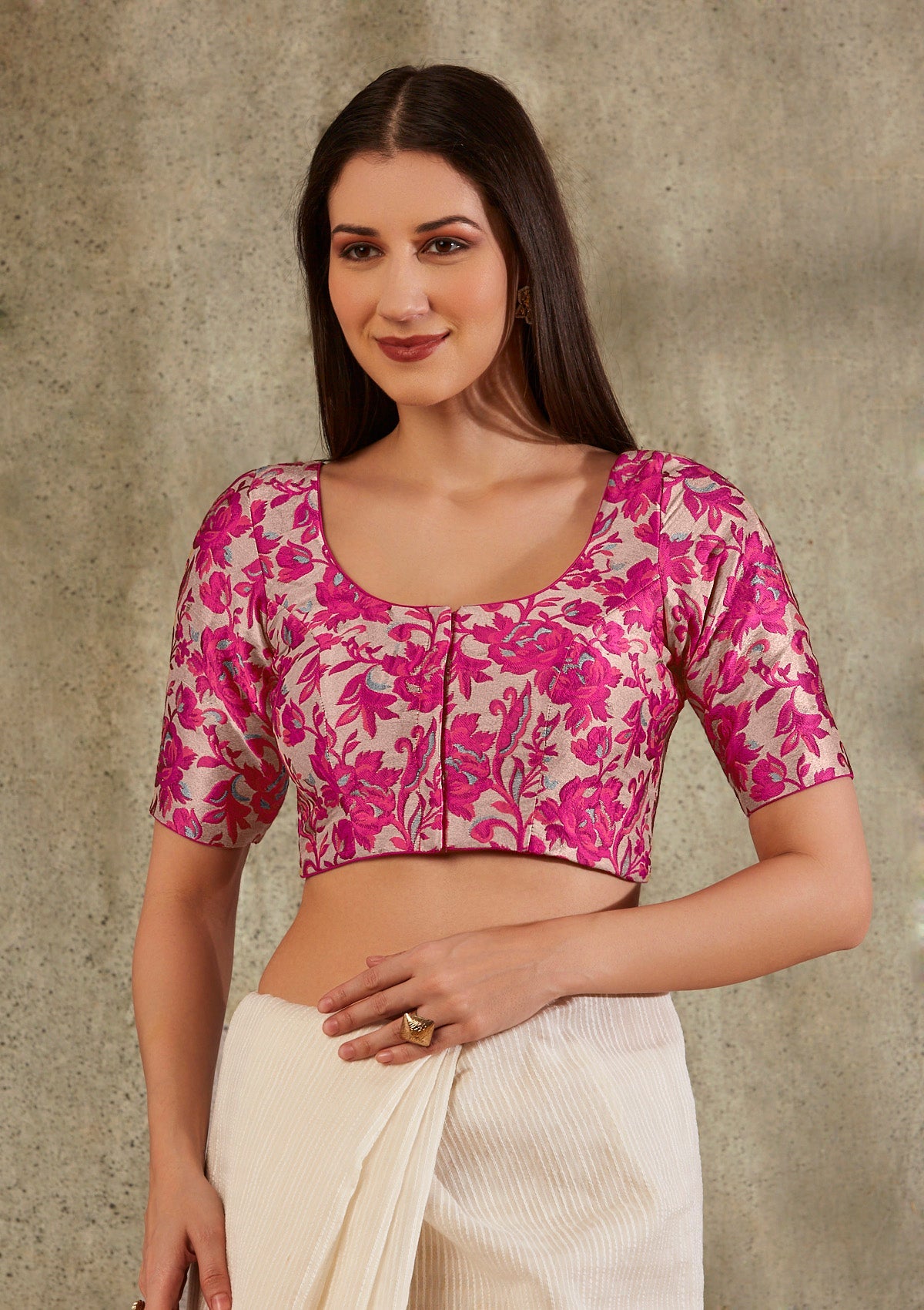 Pink Floral Embroidered Blouse
