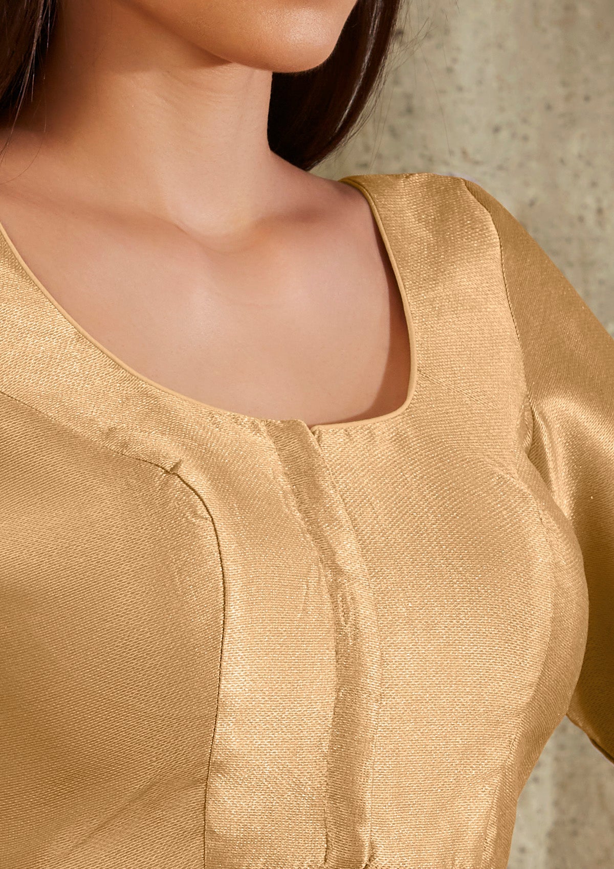 Gold Silk Round Neck Readymade Blouse