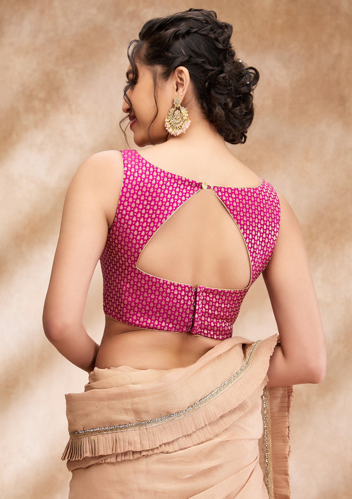 Magenta Brocade Sleeveless Readymade Blouse