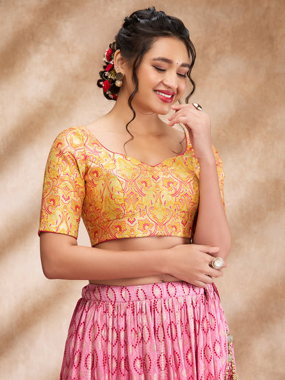 Yellow Brocade Sweetheart Neck Readymade Blouse