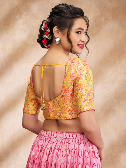 Yellow Brocade Sweetheart Neck Readymade Blouse