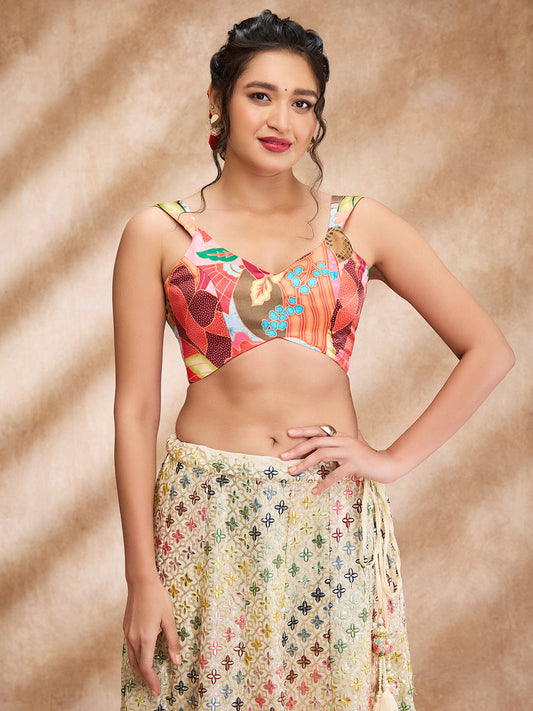 Multicolor Silk Sleeveless Readymade Blouse