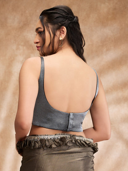 Grey Tissue Shimmer Round Neck Sleeveless Blouse