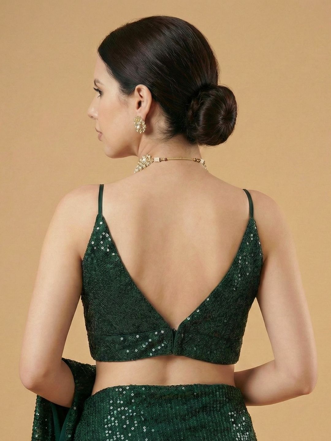 Green Embellished Sleeveless Readymade Blouse