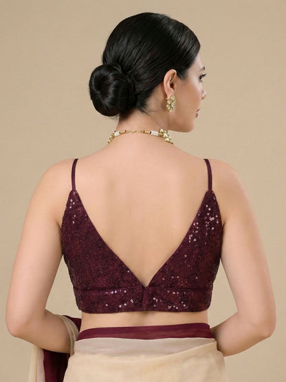 Maroon Embellished Sleeveless Readymade Blouse