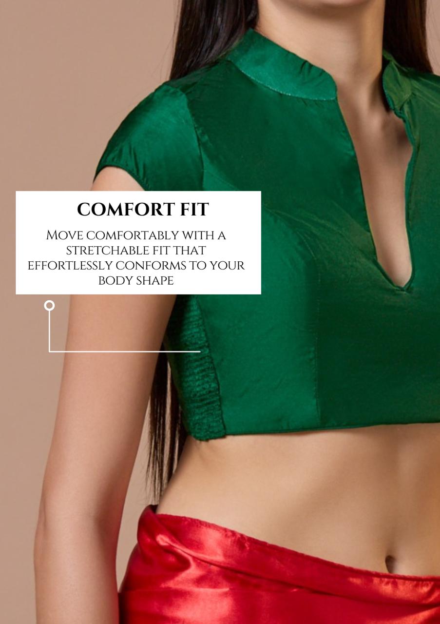 Green Silk Collar Neck Comfort Fit Readymade Blouse