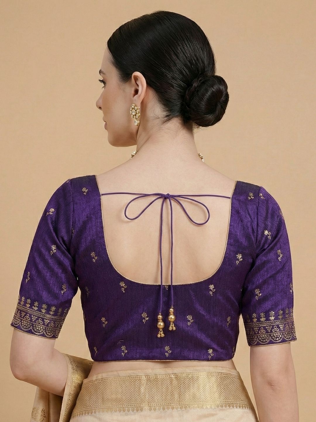 Purple Silk Embroidered Round Neck Readymade Blouse