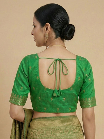 Green Silk Embroidered Round Neck Readymade Blouse