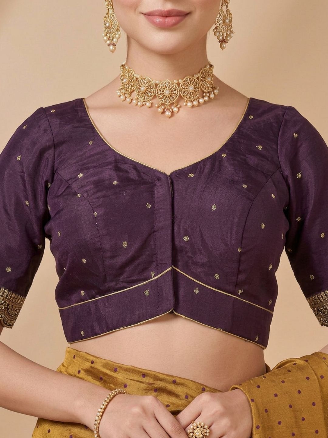 Wine Silk Embroidered Sweetheart Neck Saree Blouse