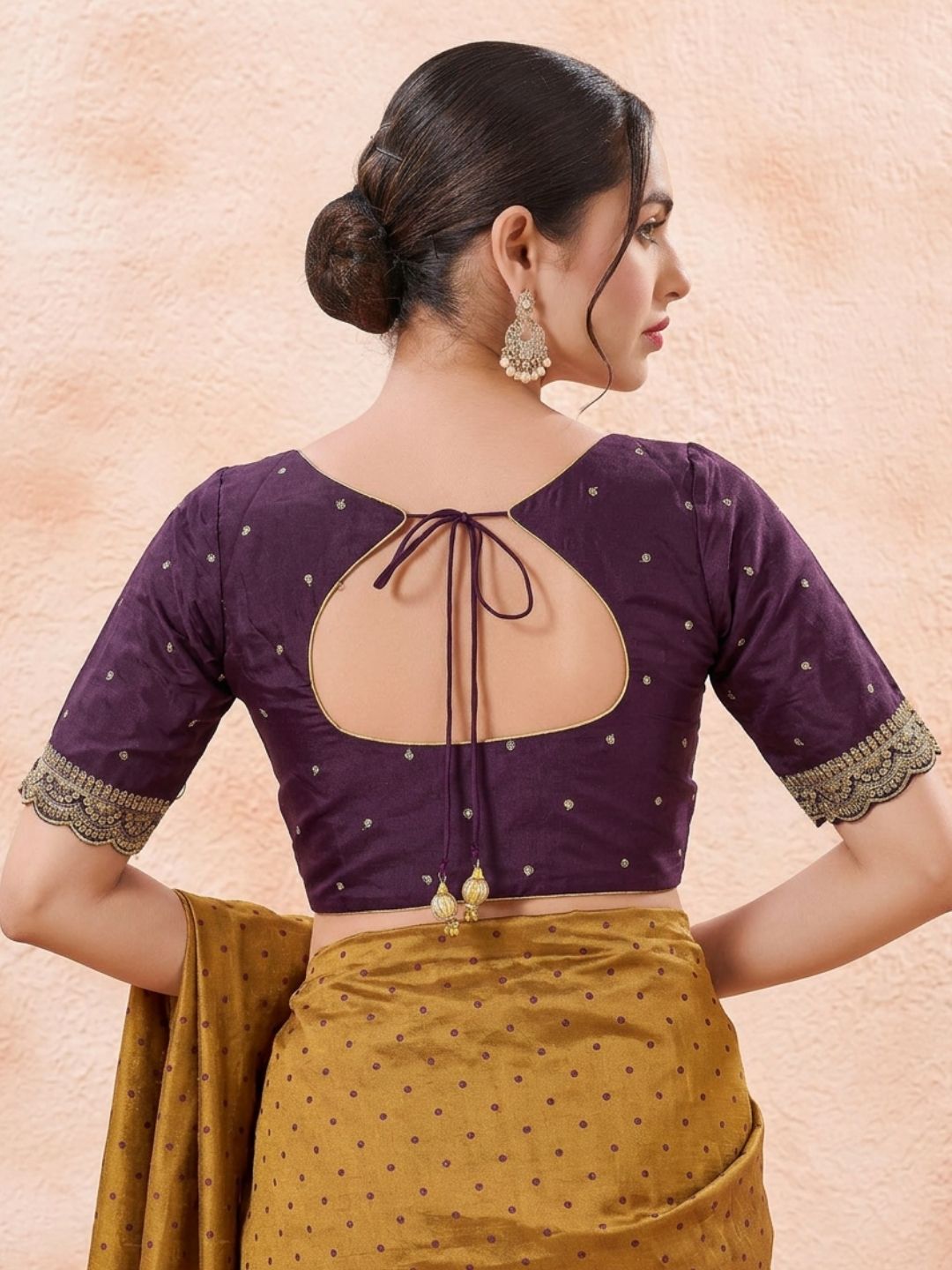 Wine Silk Embroidered Sweetheart Neck Saree Blouse