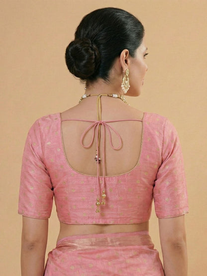 Pink Tissue Round Neck Readymade Blouse