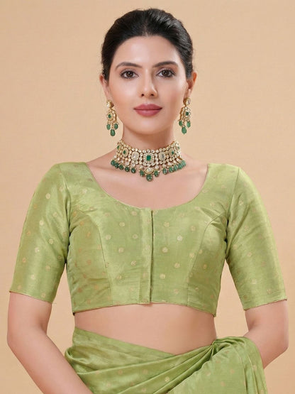 Green Tissue Round Neck Readymade Blouse