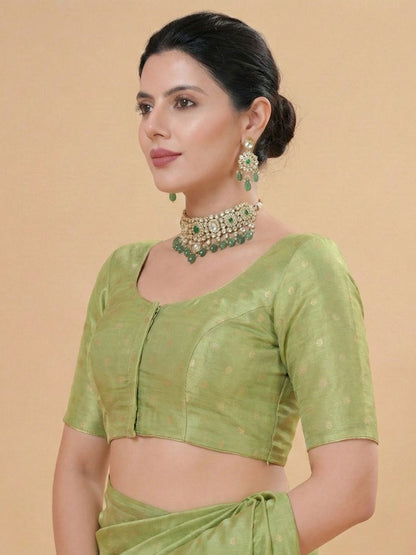 Green Tissue Round Neck Readymade Blouse