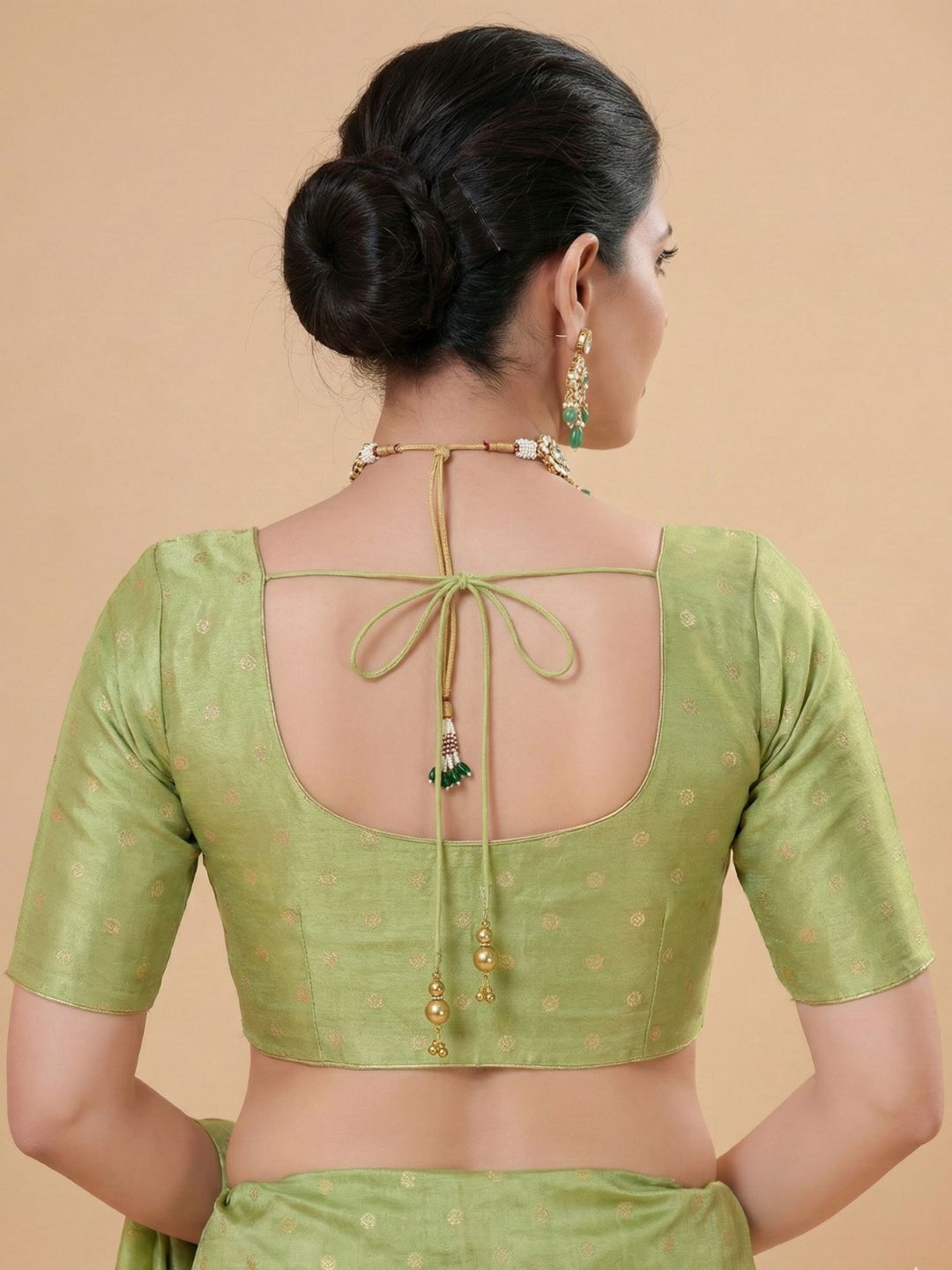 Green Tissue Round Neck Readymade Blouse