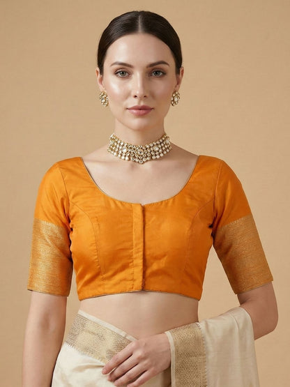 Mustard Silk Round Neck Readymade Blouse