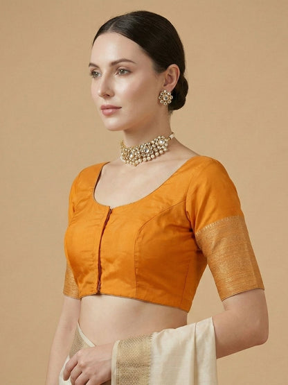 Mustard Silk Round Neck Readymade Blouse