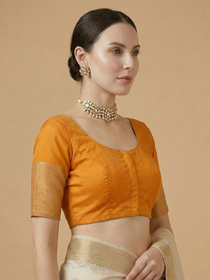 Mustard Silk Round Neck Readymade Blouse