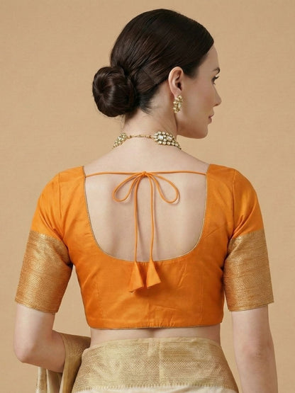 Mustard Silk Round Neck Readymade Blouse