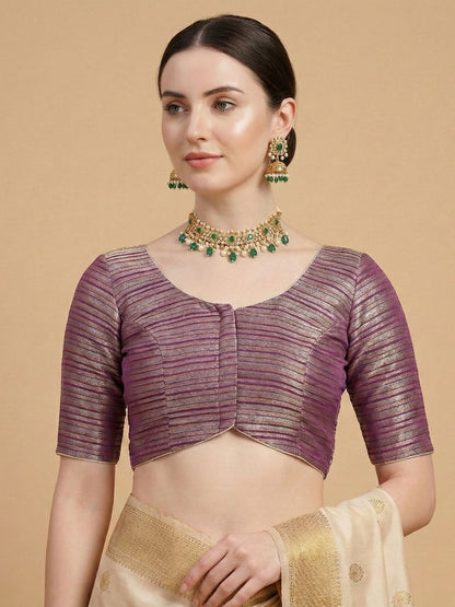 Purple Tissue Round Neck Readymade Blouse