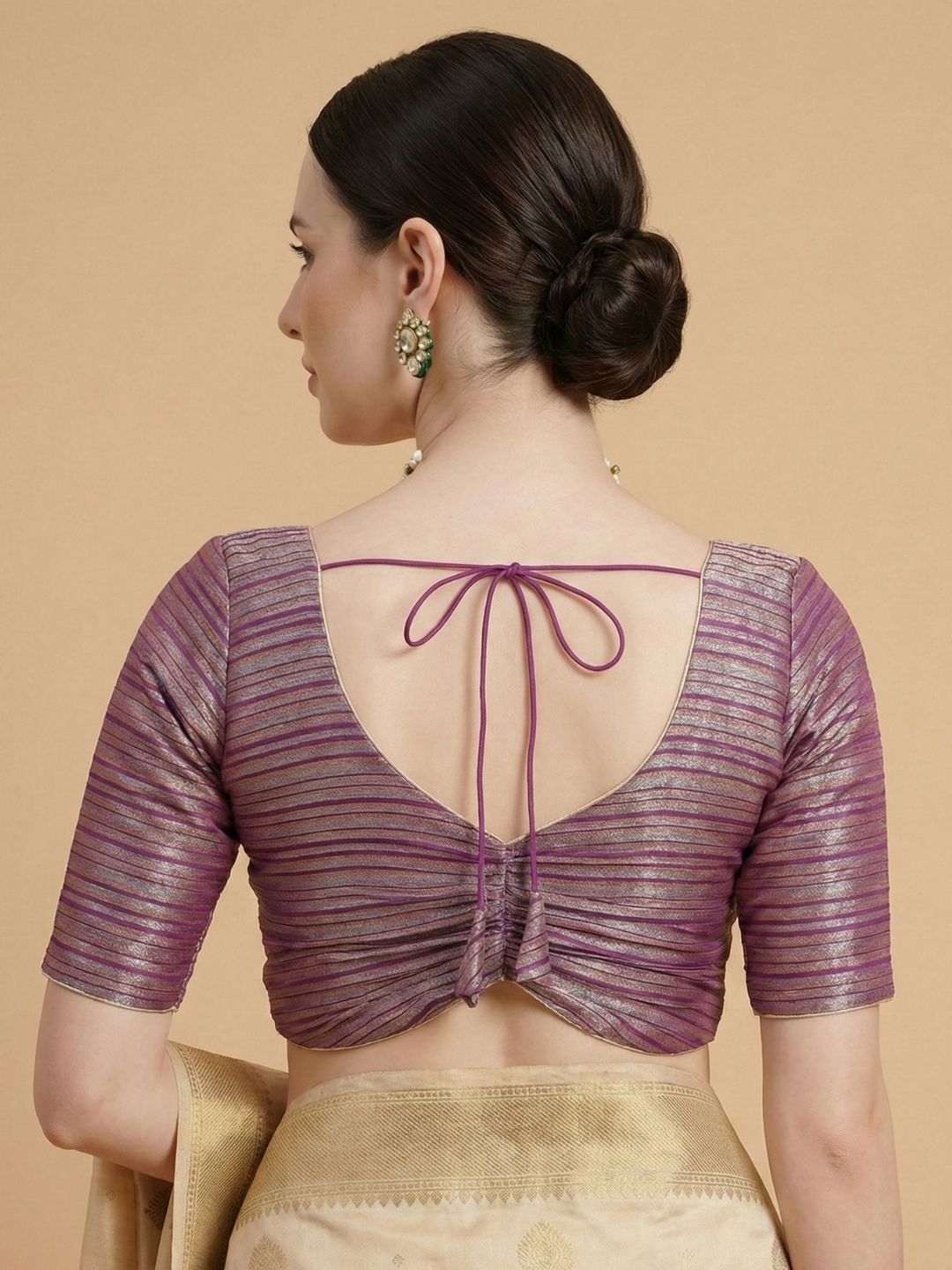 Purple Tissue Round Neck Readymade Blouse