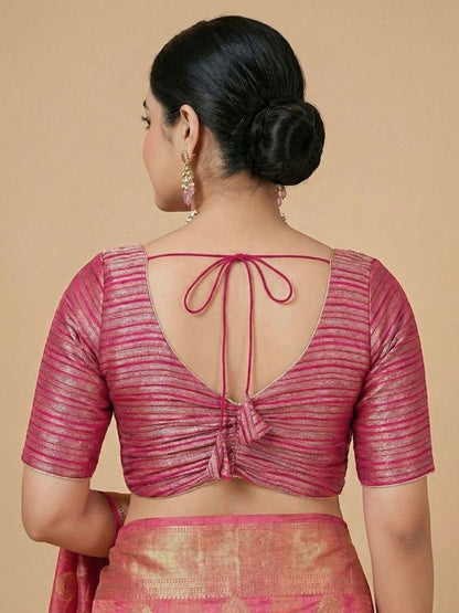 Pink Tissue Round Neck Readymade Blouse