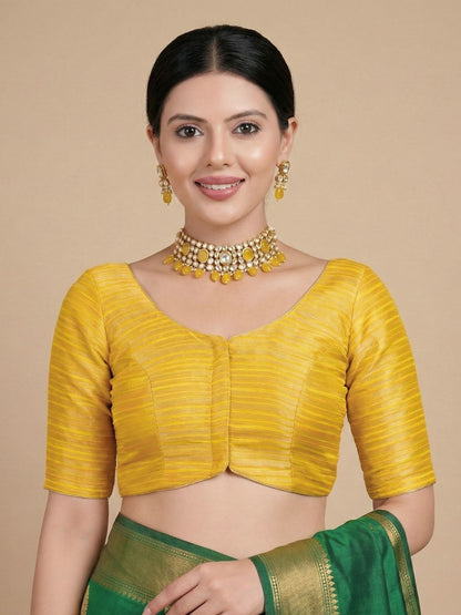 Yellow Tissue Round Neck Readymade Blouse