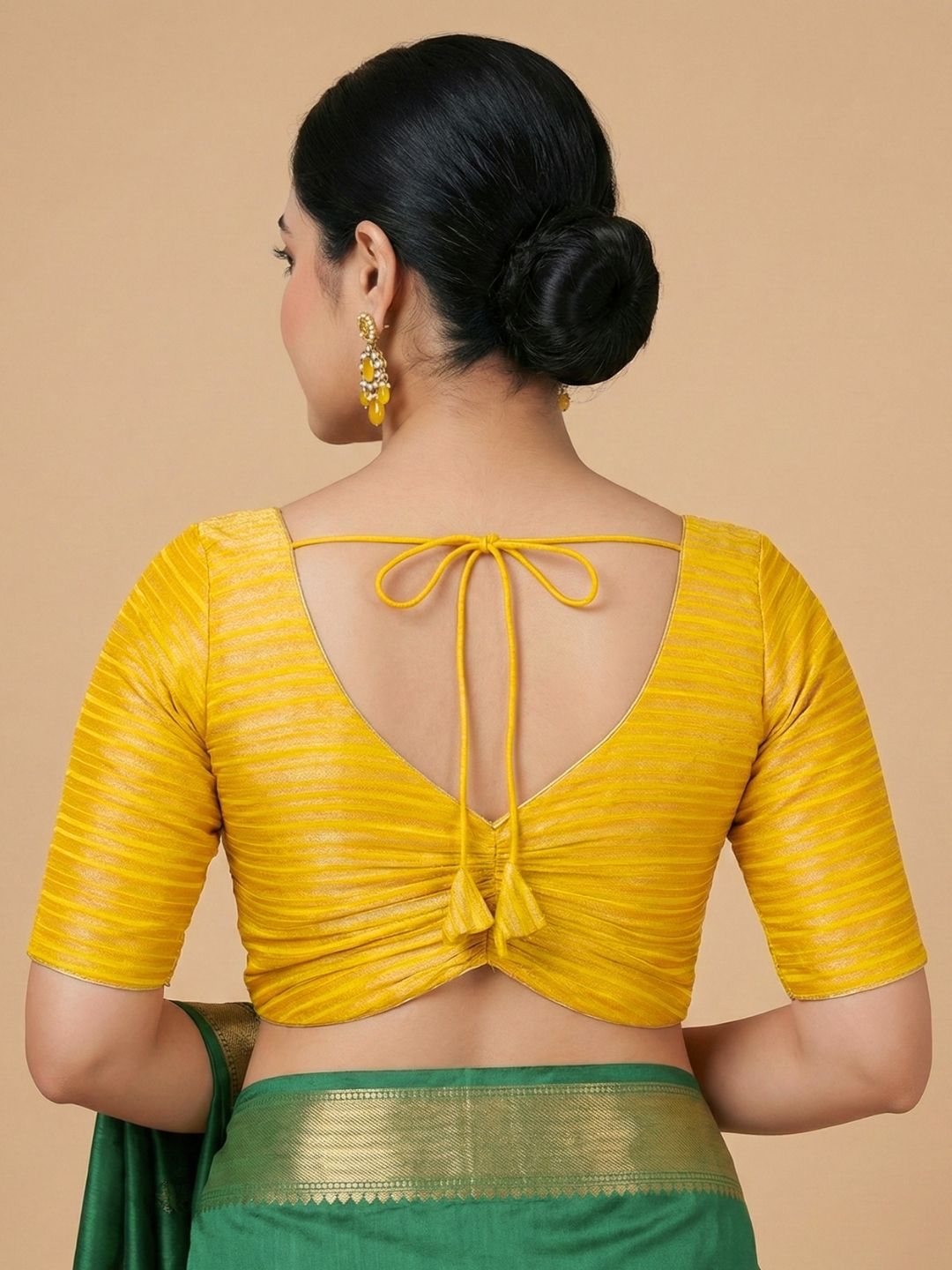 Yellow Tissue Round Neck Readymade Blouse