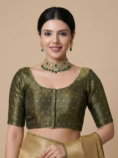 Black Tissue Round Neck Readymade Blouse