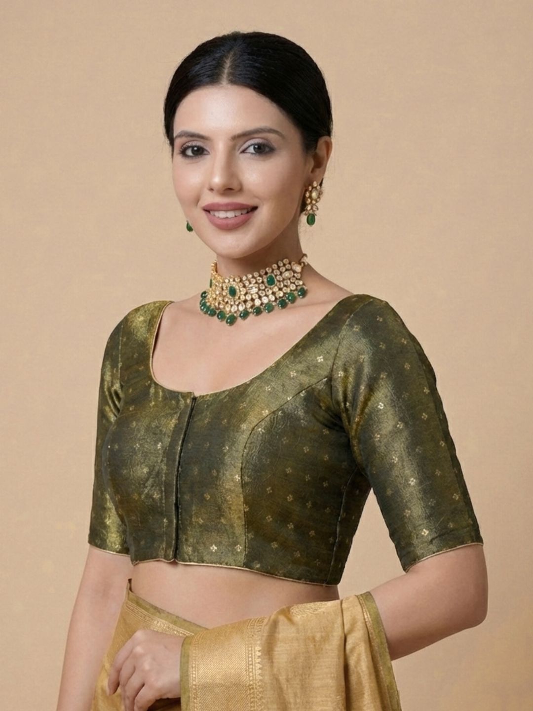 Black Tissue Round Neck Readymade Blouse