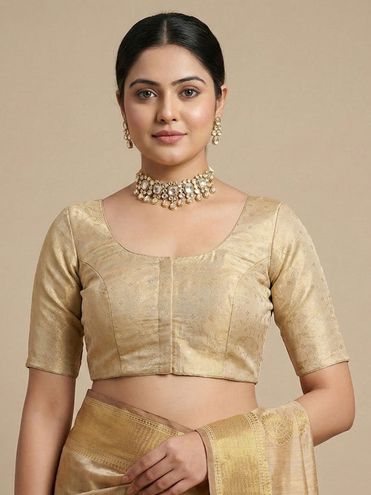 Gold Tissue Round Neck Readymade Blouse