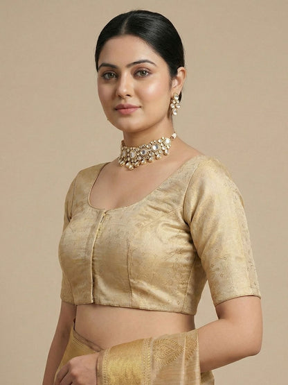 Gold Tissue Round Neck Readymade Blouse