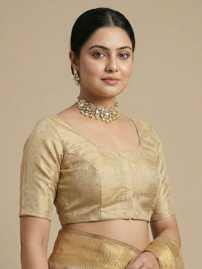 Gold Tissue Round Neck Readymade Blouse