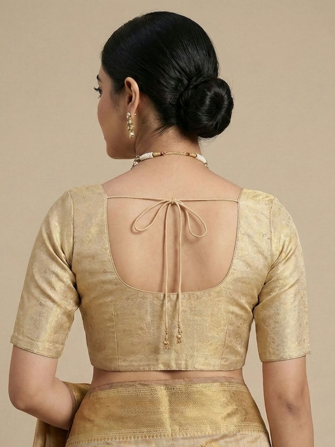 Gold Tissue Round Neck Readymade Blouse
