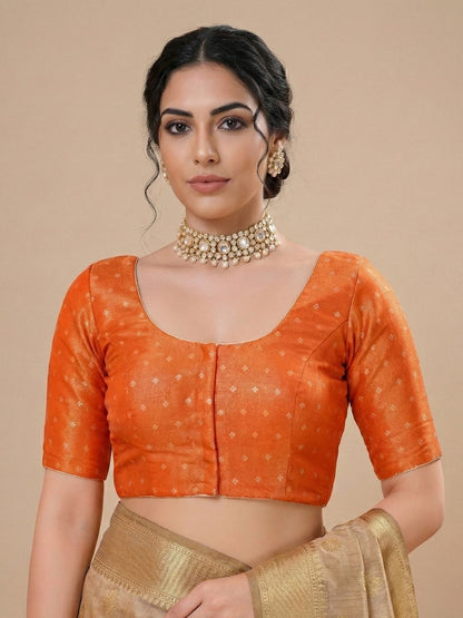 Orange Tissue Round Neck Readymade Blouse