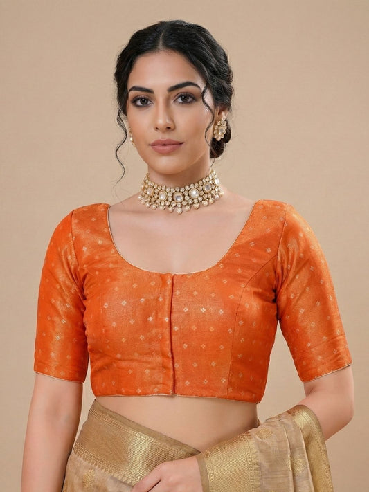 Orange Tissue Round Neck Readymade Blouse