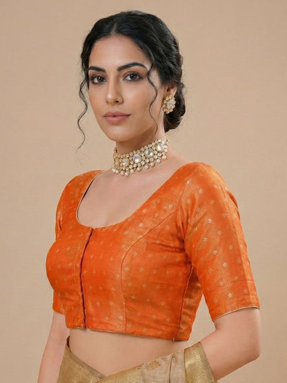 Orange Tissue Round Neck Readymade Blouse