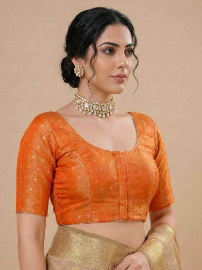Orange Tissue Round Neck Readymade Blouse