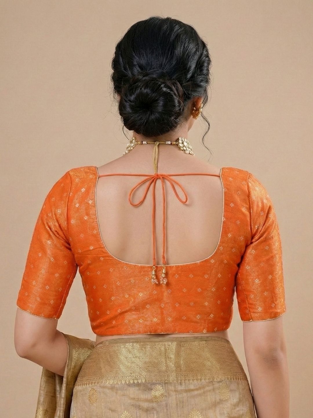 Orange Tissue Round Neck Readymade Blouse