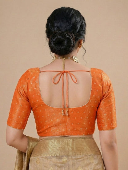 Orange Tissue Round Neck Readymade Blouse