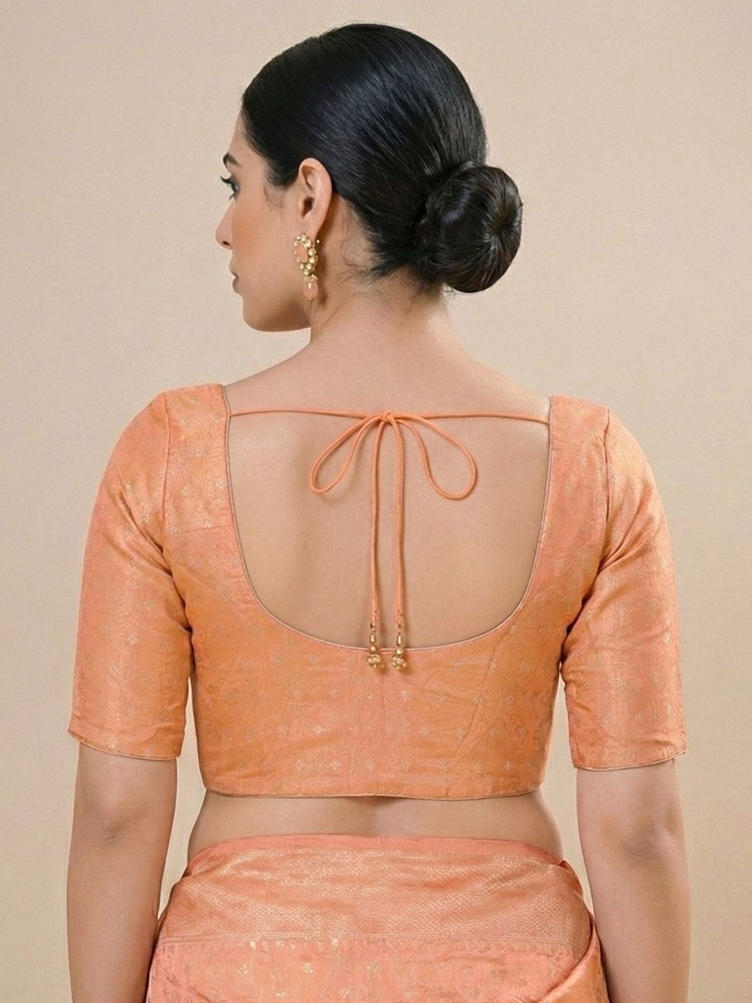 Peach Tissue Round Neck Readymade Blouse