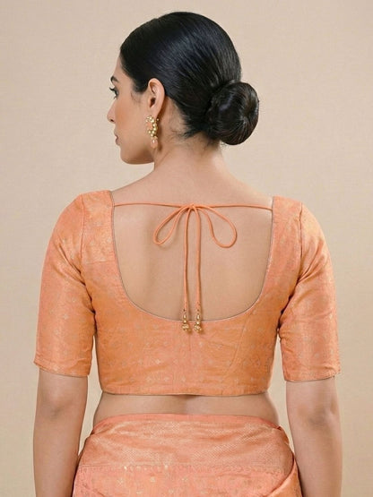Peach Tissue Round Neck Readymade Blouse