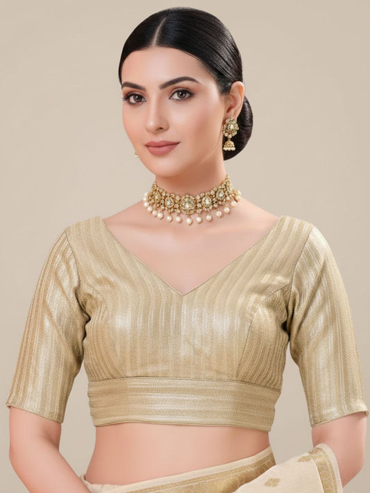 Gold Brocade V Neck Readymade Blouse