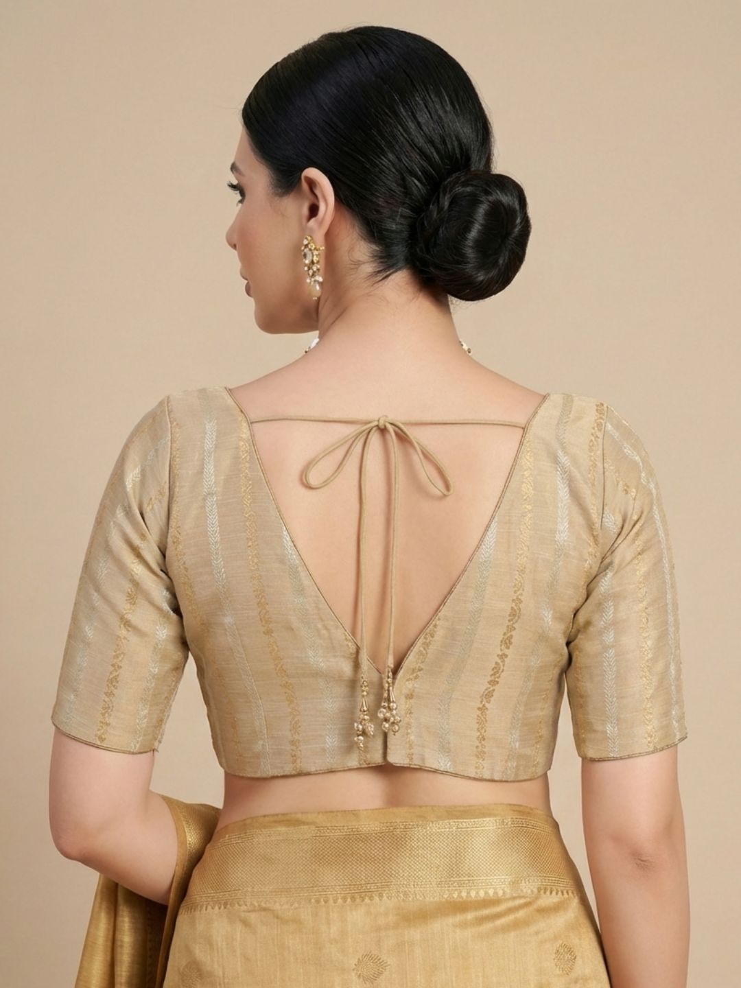 Gold Cotton Woven Design V Neck Readymade Blouse