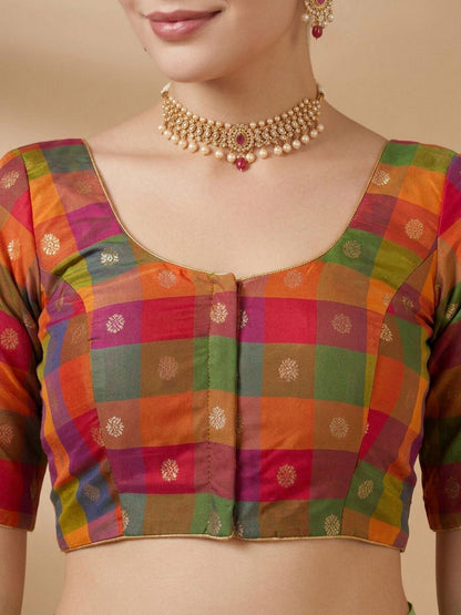 Multicolour Silk Round Neck Saree Blouse