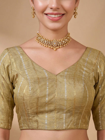 Gold Brocade V Neck Saree Blouse