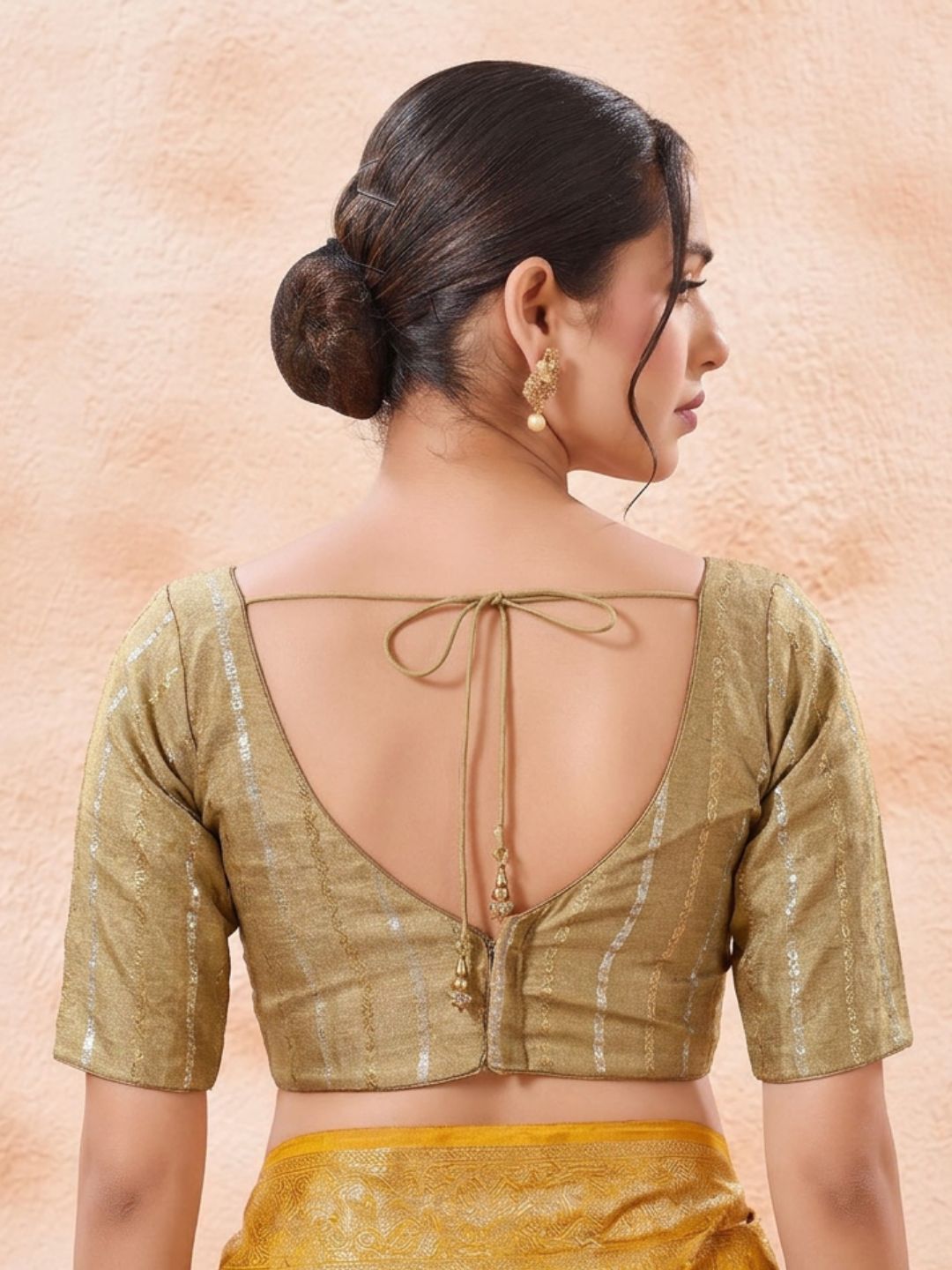 Gold Brocade V Neck Saree Blouse
