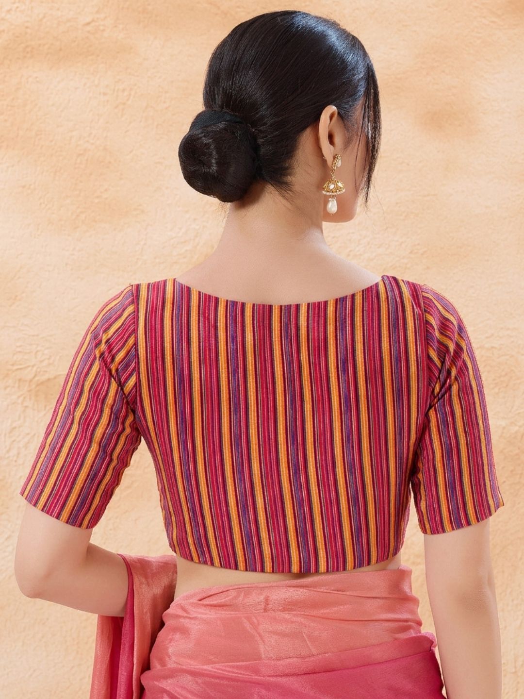 Pink Woven Design V Neck Saree Blouse